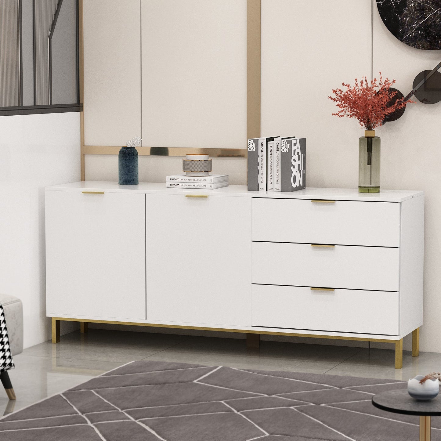 Buffet-bar à 3 tiroirs et 2 portes, meuble de rangement, crédence, coin café 