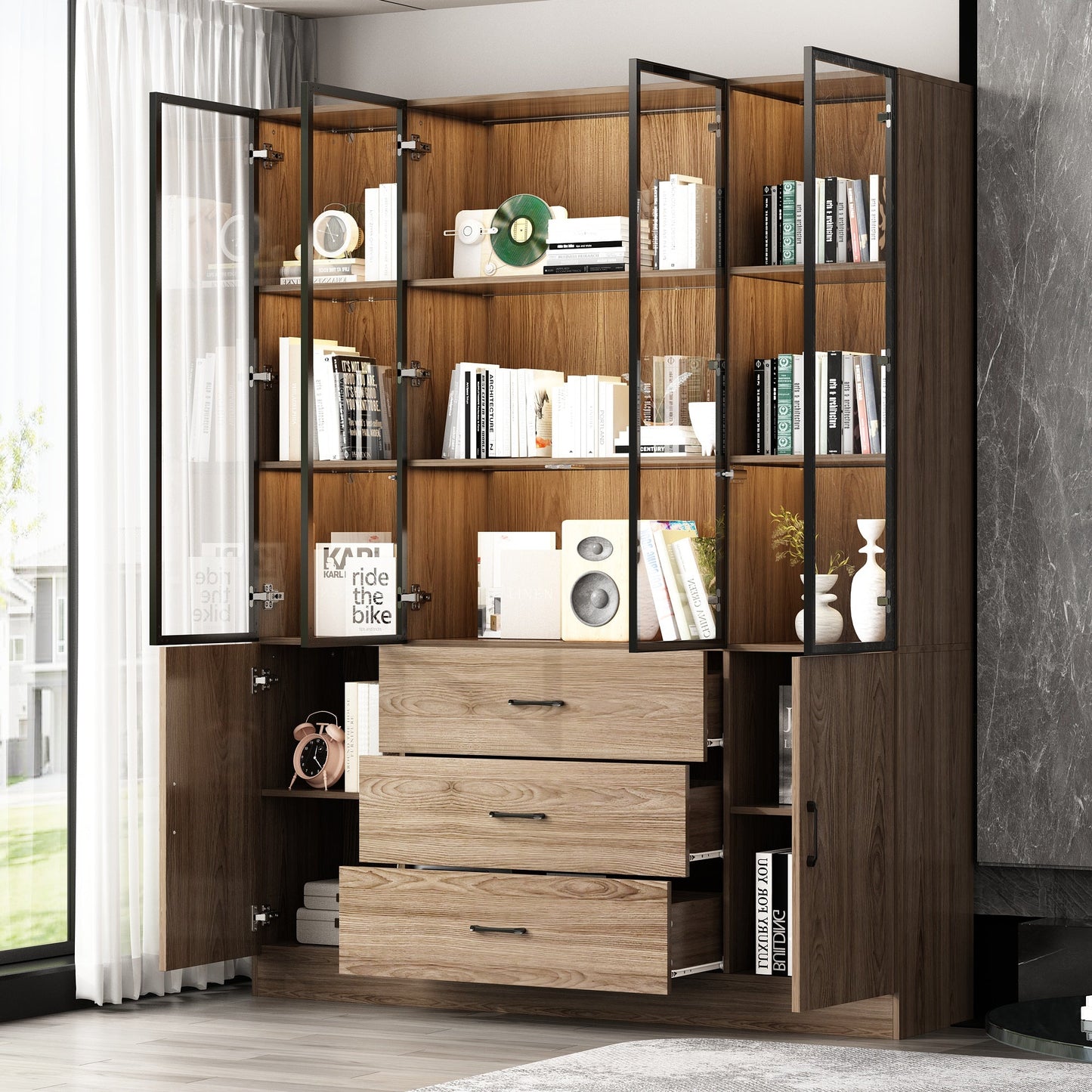 Bibliothèque combinée avec éclairage LED