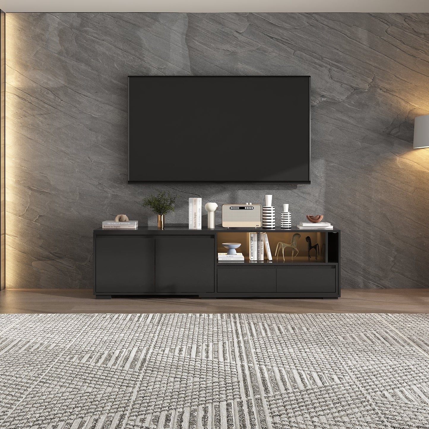 Meuble TV extensible moderne avec longueur réglable et éclairage LED – Console multimédia élégante pour le salon