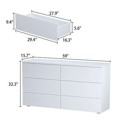 Buffet à 6 tiroirs aspect vieilli avec texture grainée - 150 cm de large