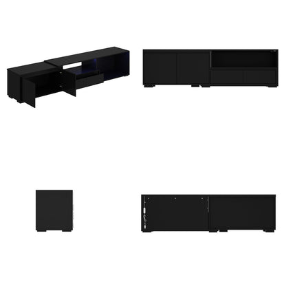 Meuble TV extensible moderne avec longueur réglable et éclairage LED – Console multimédia élégante pour le salon