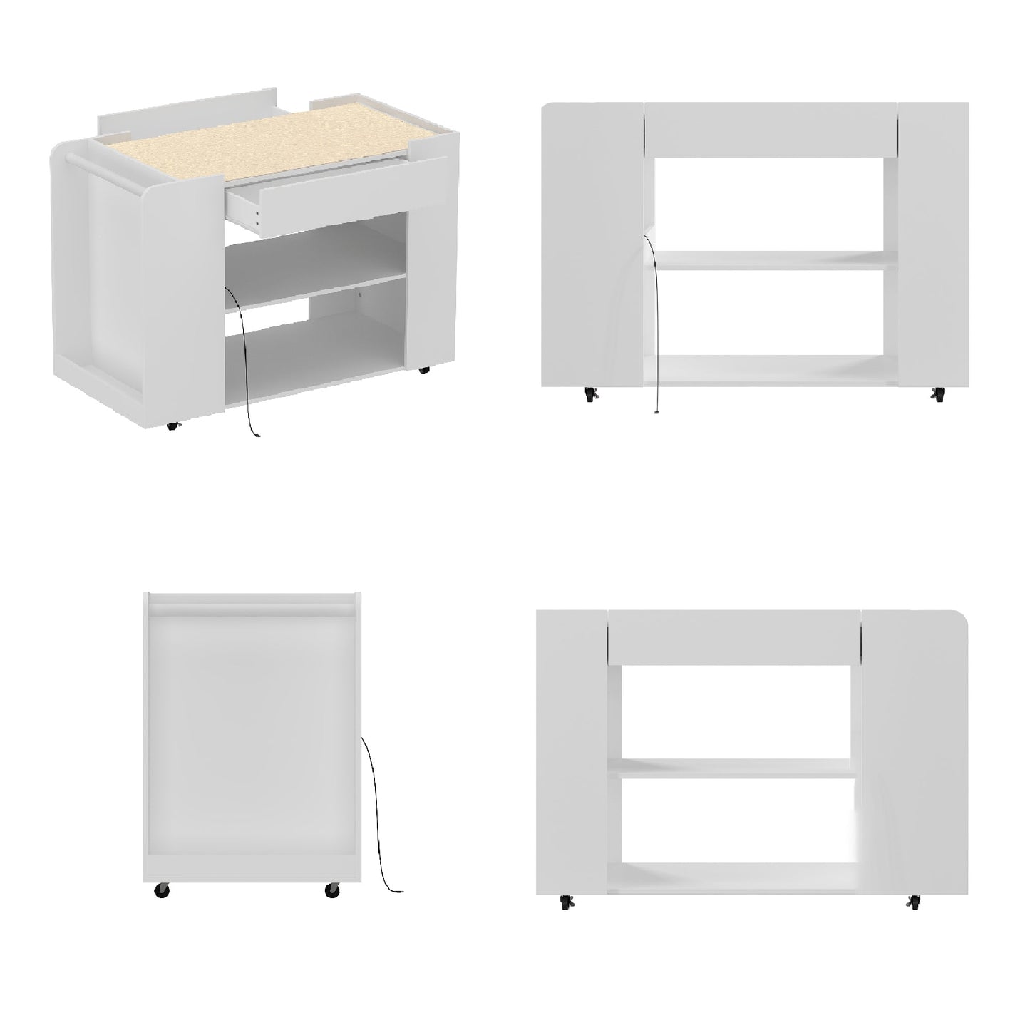 Îlot de cuisine de 47,8 cm de large avec plateau en verre et éclairage intégré