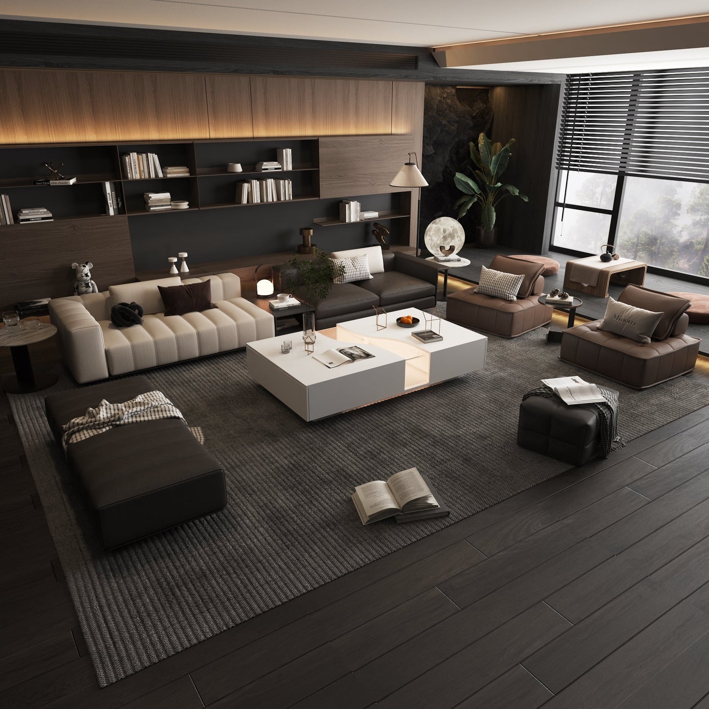 Table basse avec finition en verre au centre