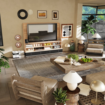 Meuble TV/console multimédia de 70 pouces de large à 4 tiroirs avec support TV et 6 roues