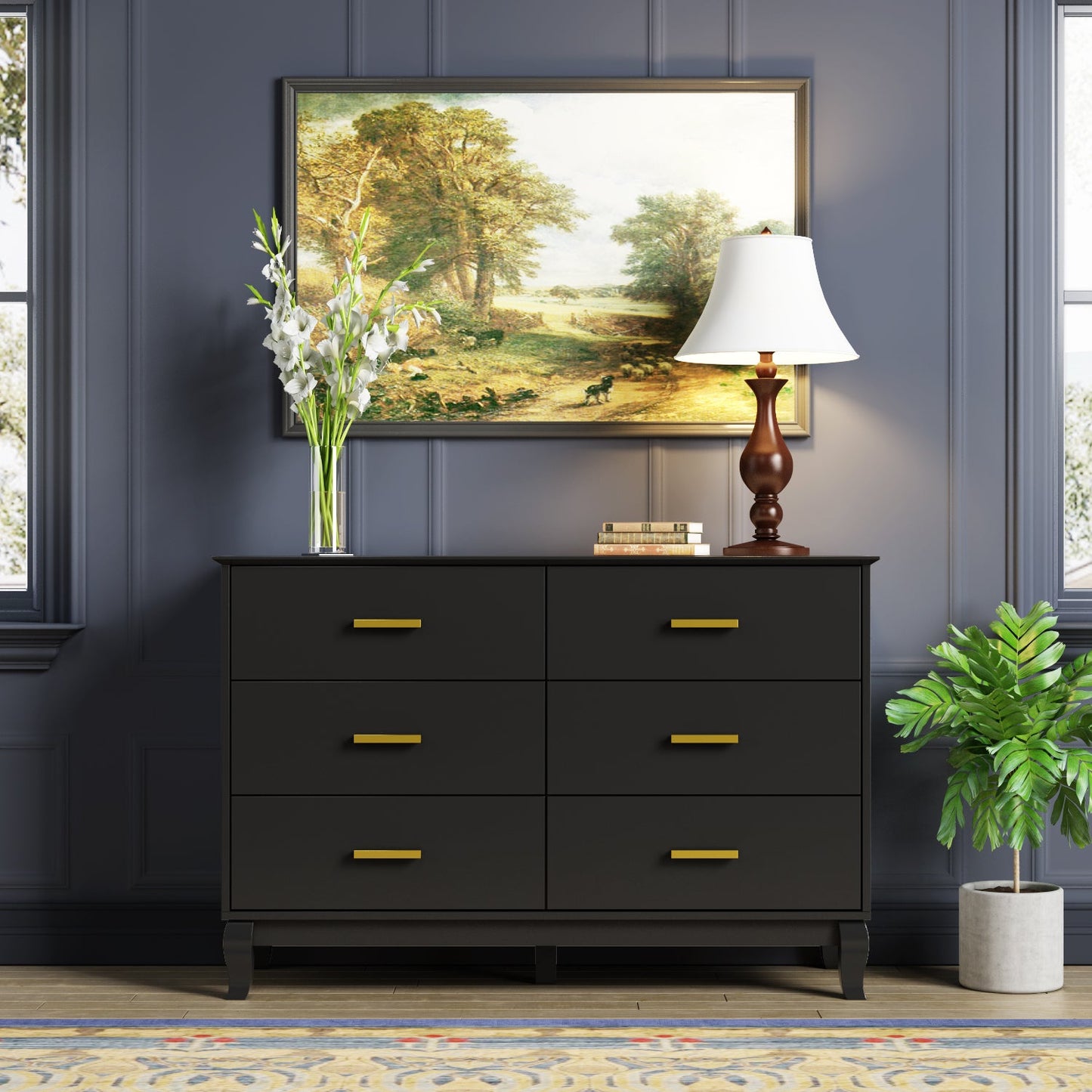 Commode double moderne blanche à 6 tiroirs pour entrée ou salon 