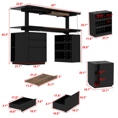 Bureau électrique moderne à hauteur réglable avec deux modules de rangement et un panneau perforé organisateur