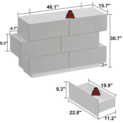 Commode double laquée brillante, buffet à 6 tiroirs pour salon