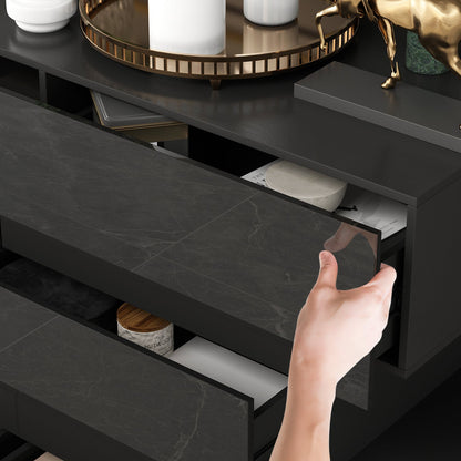 Commode double laquée brillante, buffet à 6 tiroirs pour salon