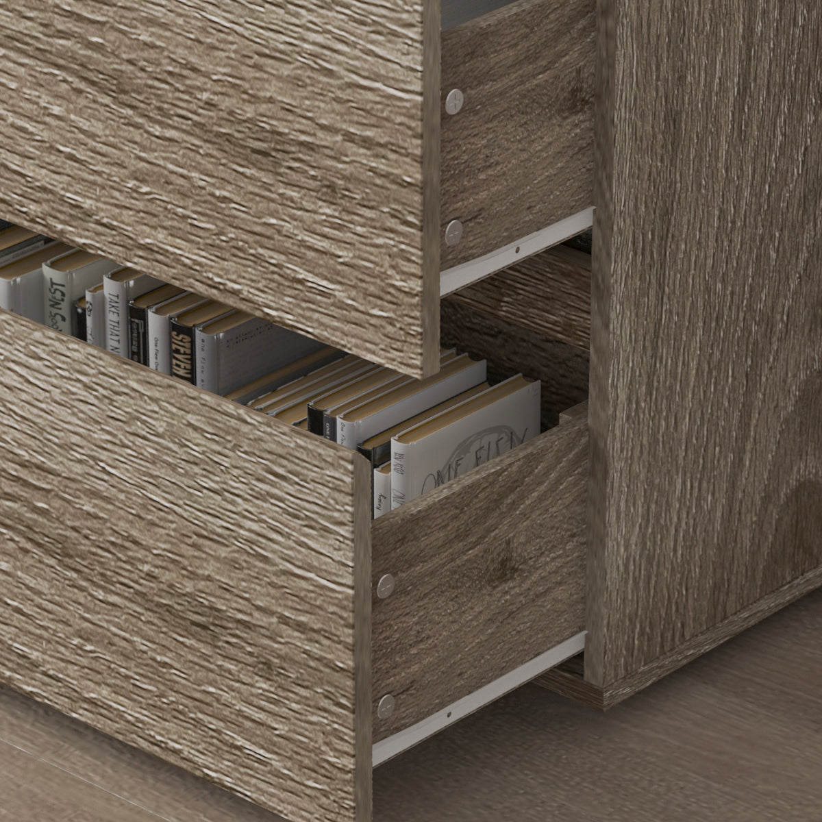 Buffet à 6 tiroirs aspect vieilli avec texture grainée - 150 cm de large