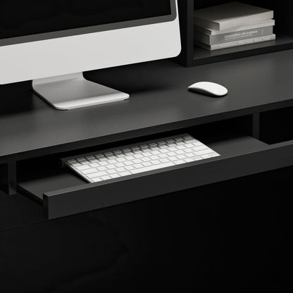 Bureau d'accueil en forme de L avec grands classeurs de rangement 