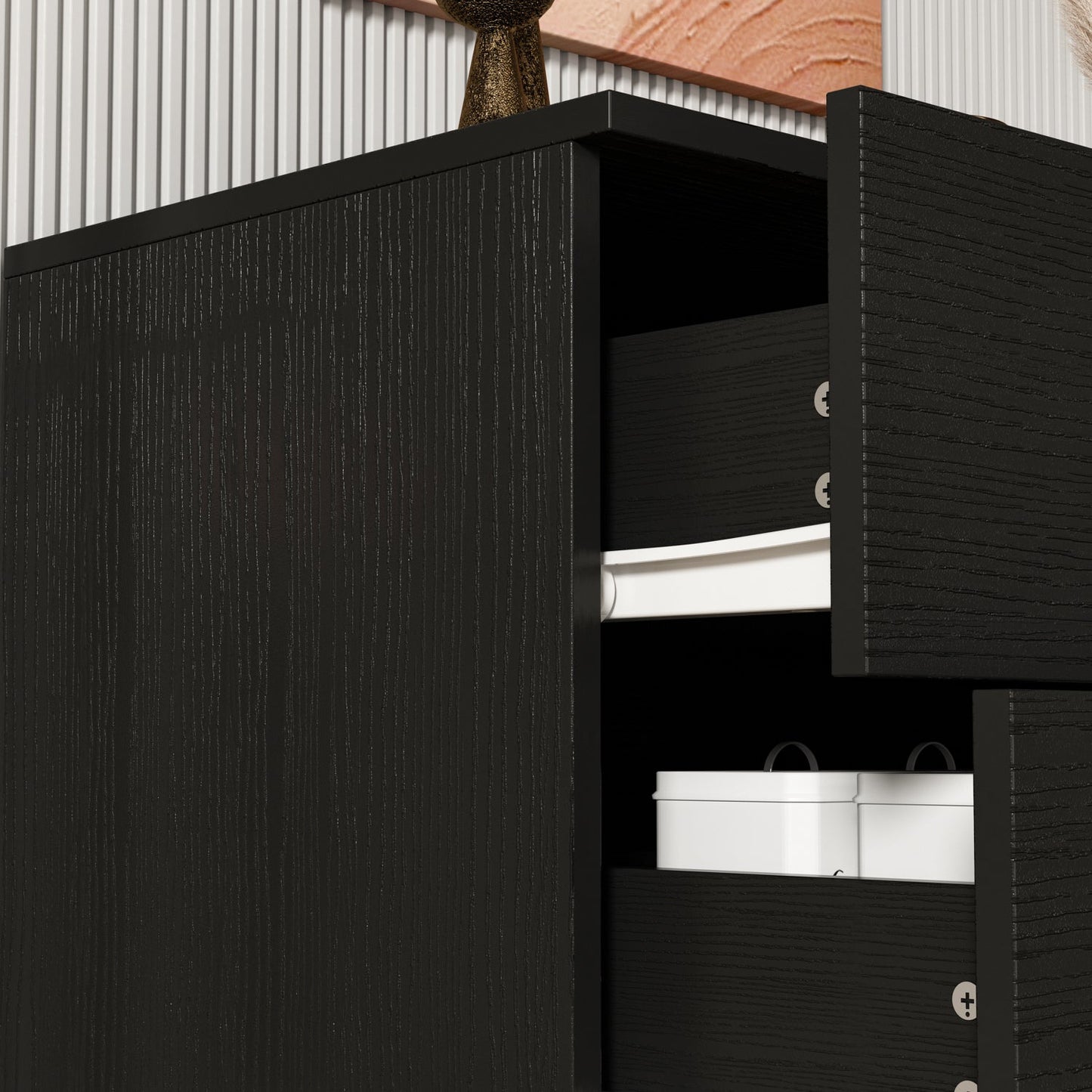 Commode verticale à 3 tiroirs avec pieds en métal pour chambre à coucher