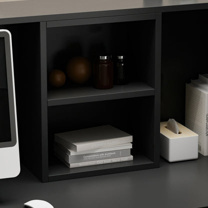 Bureau d'accueil en forme de L avec grands classeurs de rangement 