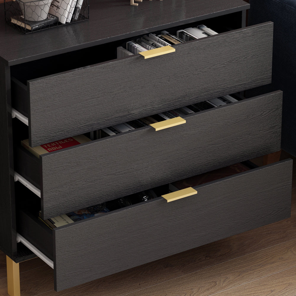 Commode verticale à 3 tiroirs avec pieds en métal pour chambre à coucher