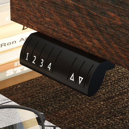 Bureau d'ordinateur en L à 3 tiroirs relevables (hauteur réglable de 74 à 112 cm) avec bibliothèque de 150 cm de large