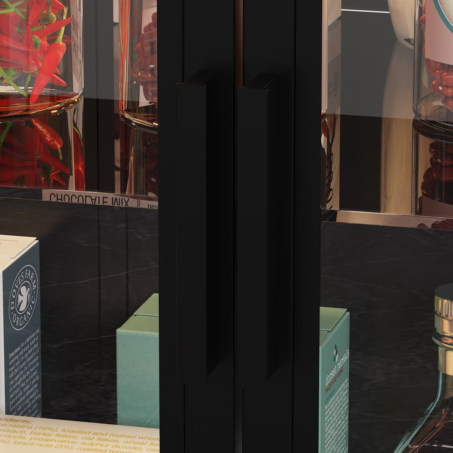 Îlot de cuisine 77,6 po avec porte vitrée, 3 tiroirs, éclairage double face