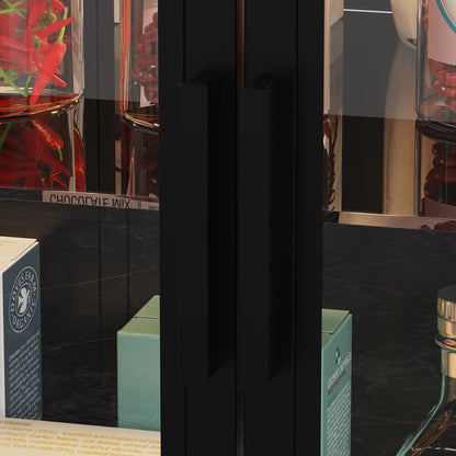 Îlot de cuisine 77,6 po avec porte vitrée, 3 tiroirs, éclairage double face