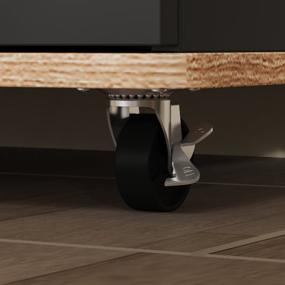 Meuble TV/console multimédia de 70 pouces de large à 4 tiroirs avec support TV et 6 roues