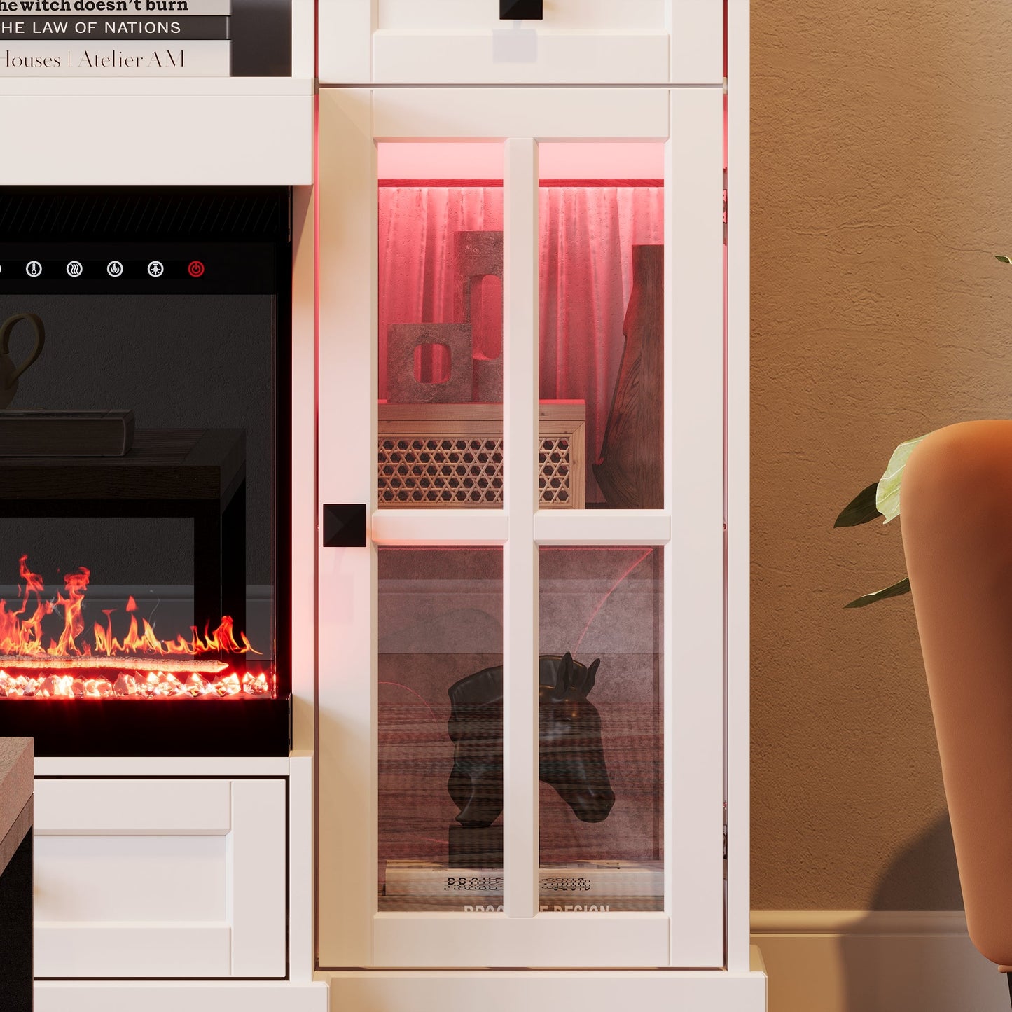 Cheminée électronique de 76 cm avec meuble TV blanc et éclairage réglable