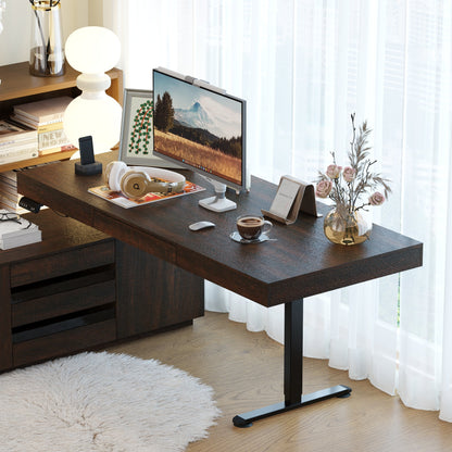 Bureau d'ordinateur en L à 3 tiroirs relevables (hauteur réglable de 74 à 112 cm) avec bibliothèque de 150 cm de large