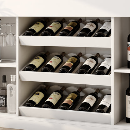 Meuble bar à vin avec éclairage, meuble café avec étagère à vin et plateau en verre