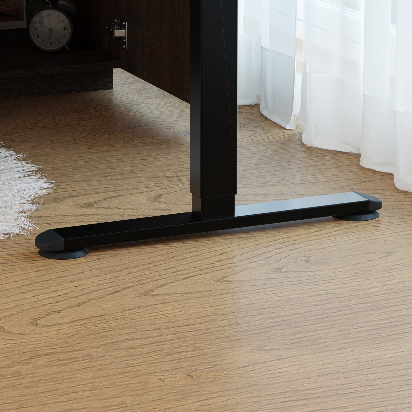 Bureau d'ordinateur en L à 3 tiroirs relevables (hauteur réglable de 74 à 112 cm) avec bibliothèque de 150 cm de large