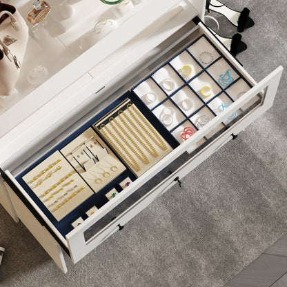 Armoire à bijoux à 1 tiroir et 3 portes avec plateau en verre trempé