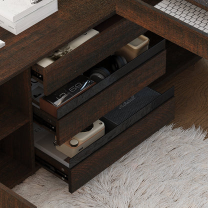 Bureau d'ordinateur en L à 3 tiroirs relevables (hauteur réglable de 74 à 112 cm) avec bibliothèque de 150 cm de large