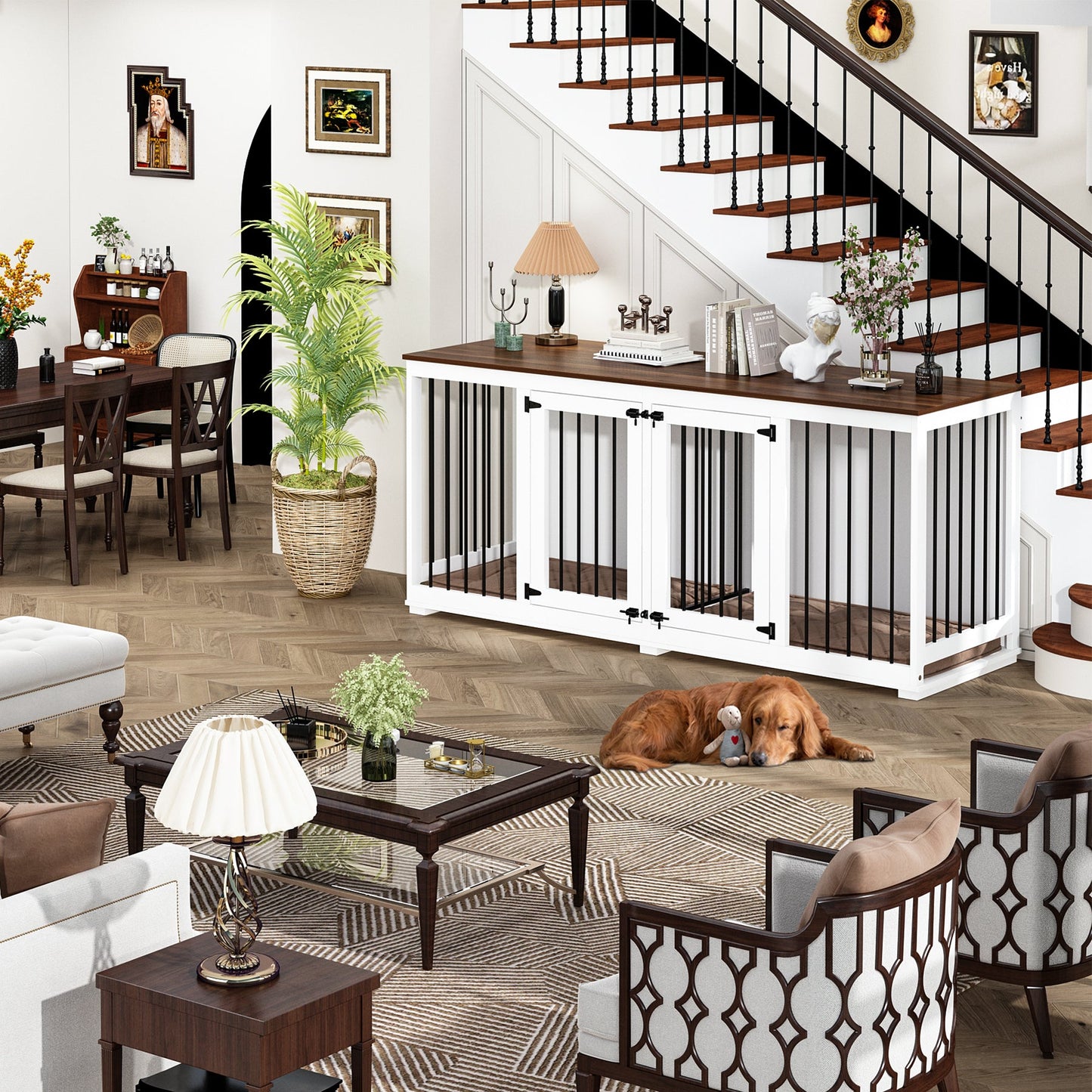 Meubles pour cage de grand chien avec séparateur