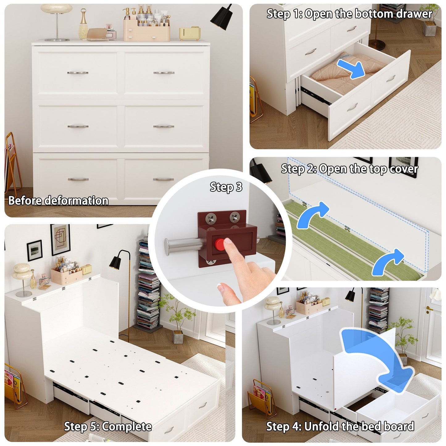 Lit escamotable pliable avec prises électriques