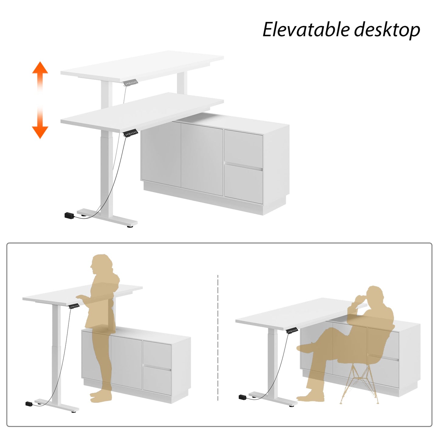 Bureau assis-debout à hauteur réglable avec système de levage électrique, bureau de 54 pouces avec mémoires de position