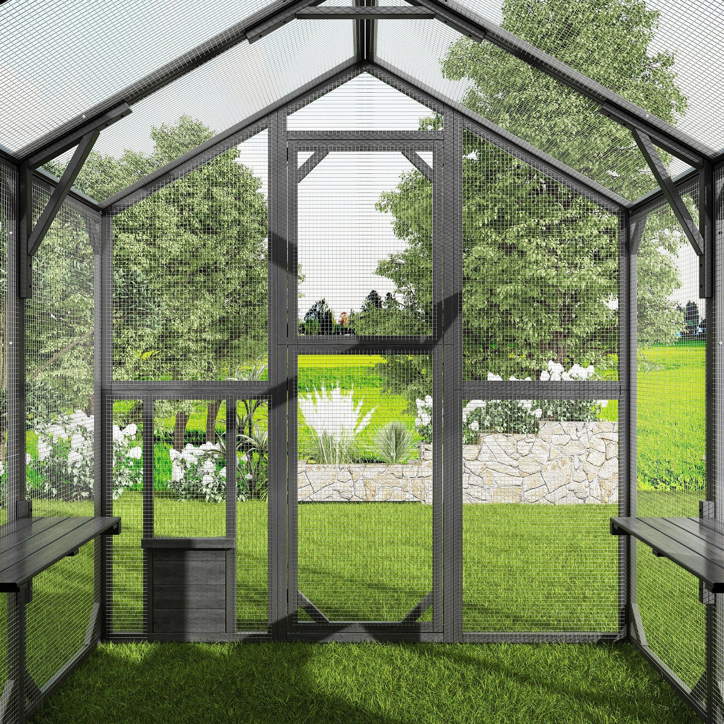 Grand enclos extérieur pour chat avec couvercle et conception à plusieurs niveaux