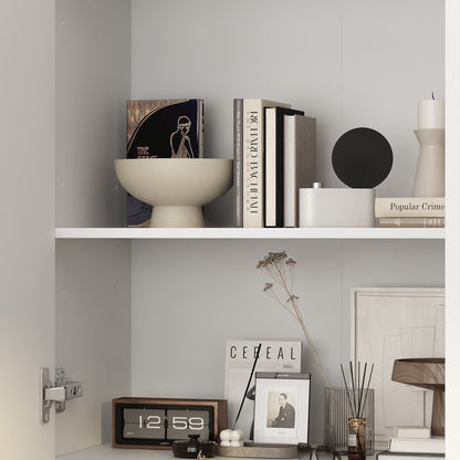 Armoire de rangement blanche à 6 étagères, compartiments réglables et étagère haute