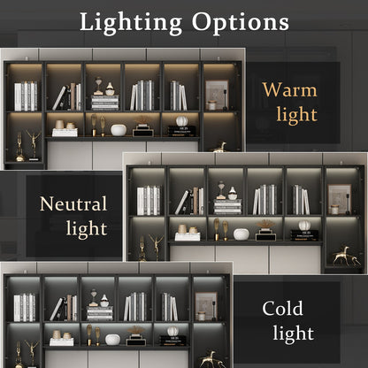 Bureau d'ordinateur de 90,6 pouces de large avec armoires vitrées