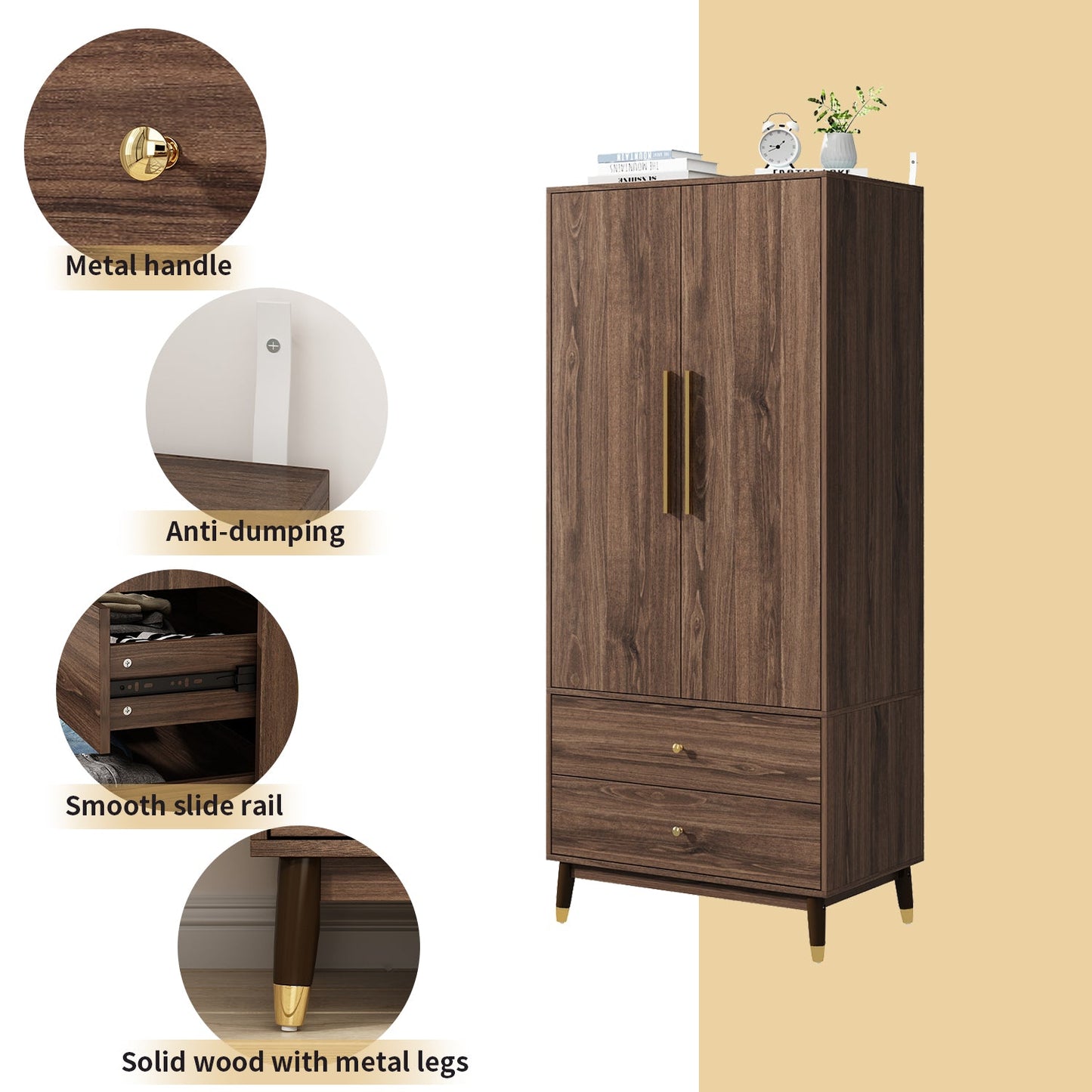 Armoire moderne grand placard de rangement 2 portes 2 tiroirs