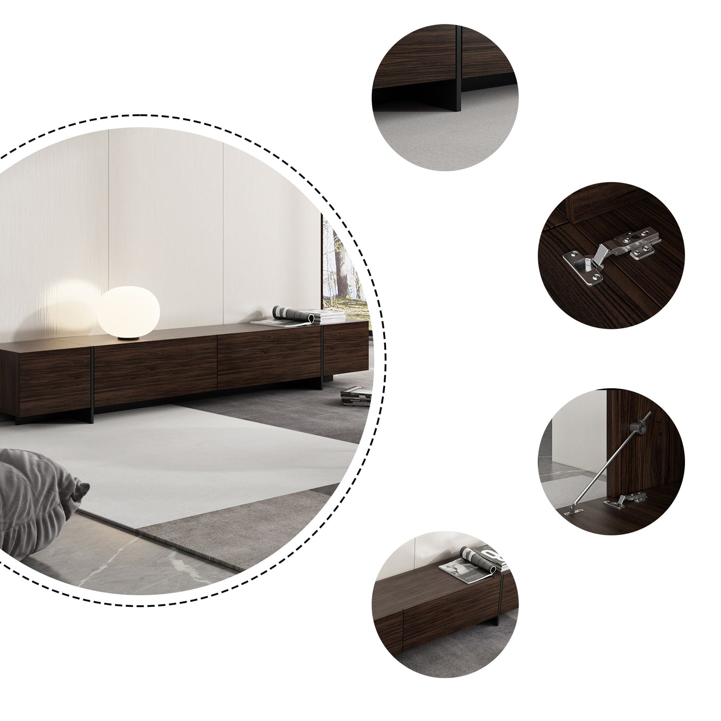 Meuble TV quatre portes à effet bois avec portes abattantes - 95,7 po (largeur)