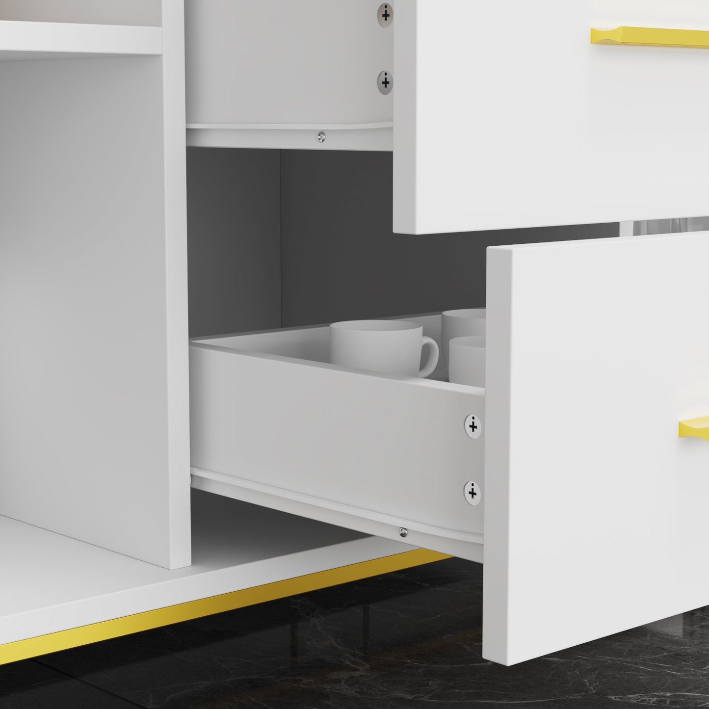 Meuble de rangement à 3 tiroirs et 2 portes, pieds en métal, pour salle à manger et salon