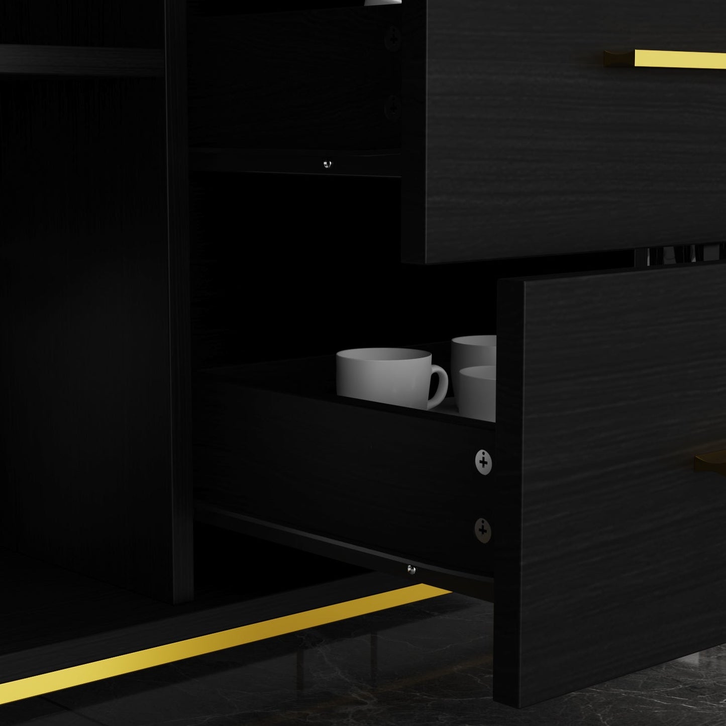 Meuble de rangement à 3 tiroirs et 2 portes, pieds en métal, pour salle à manger et salon