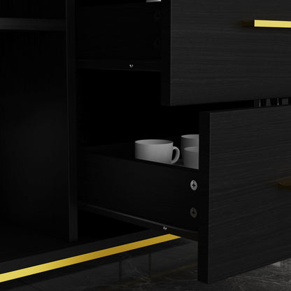 Meuble de rangement à 3 tiroirs et 2 portes, pieds en métal, pour salle à manger et salon