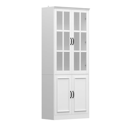 Vitrine d'angle avec étagère de rangement et bibliothèque, combinant 4 portes vitrées et 2 tiroirs