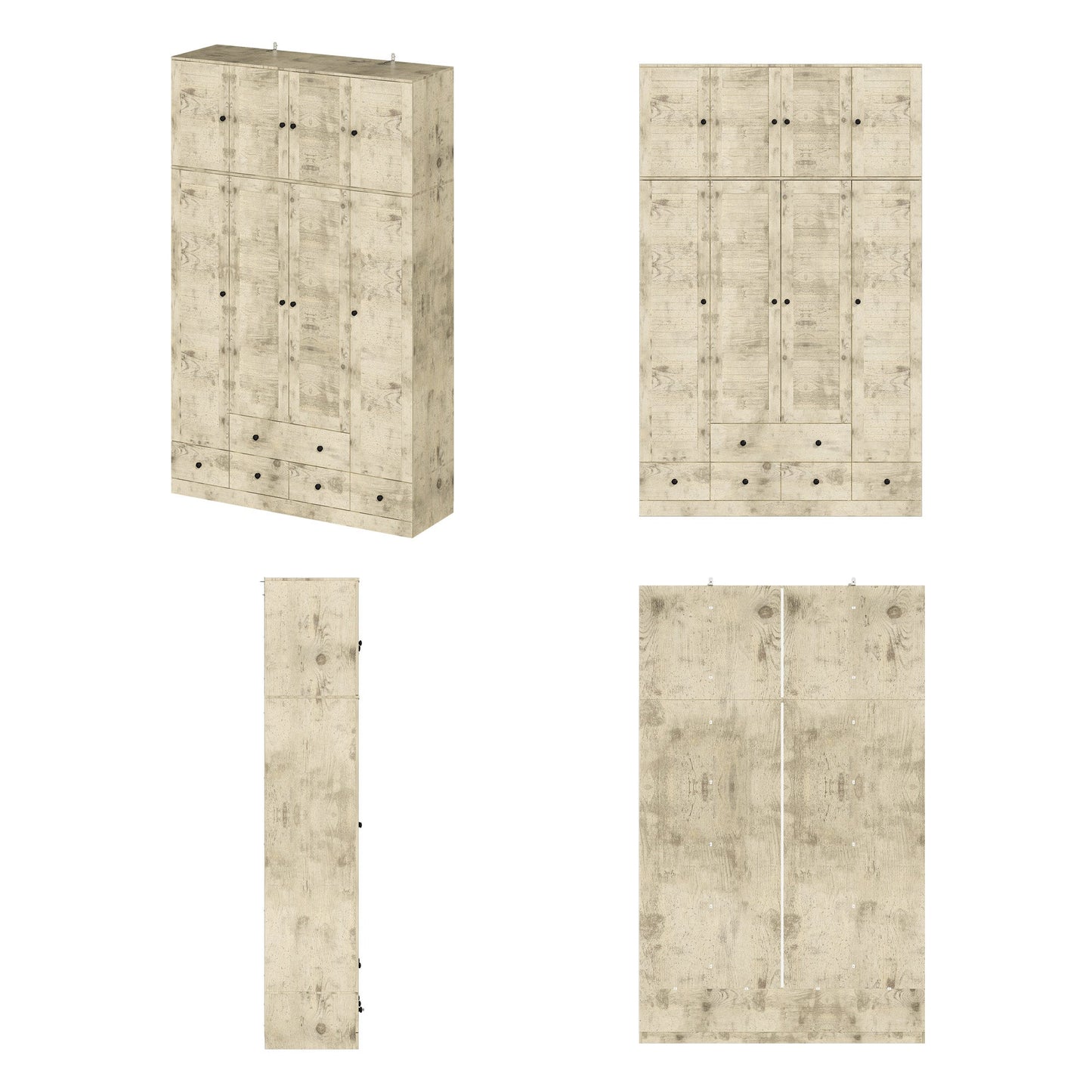 Grande armoire-penderie pour chambre à coucher, meuble de rangement à 4 portes et 5 tiroirs