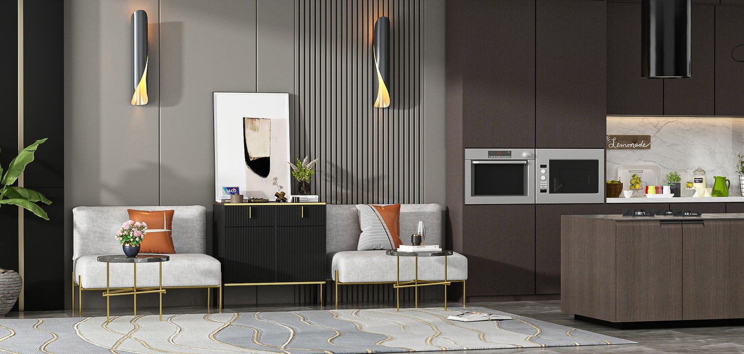 Buffet large noir avec tiroir et portes escamotables