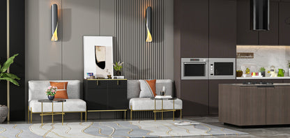 Buffet large noir avec tiroir et portes escamotables