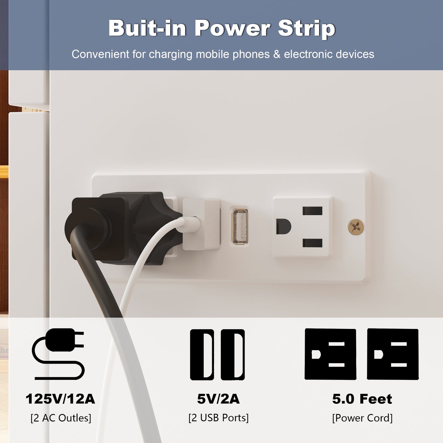 Lit pliant Detravious avec prises électriques