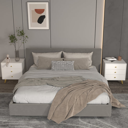 Table de chevet à 3 tiroirs avec pieds plaqués or pour petits espaces 