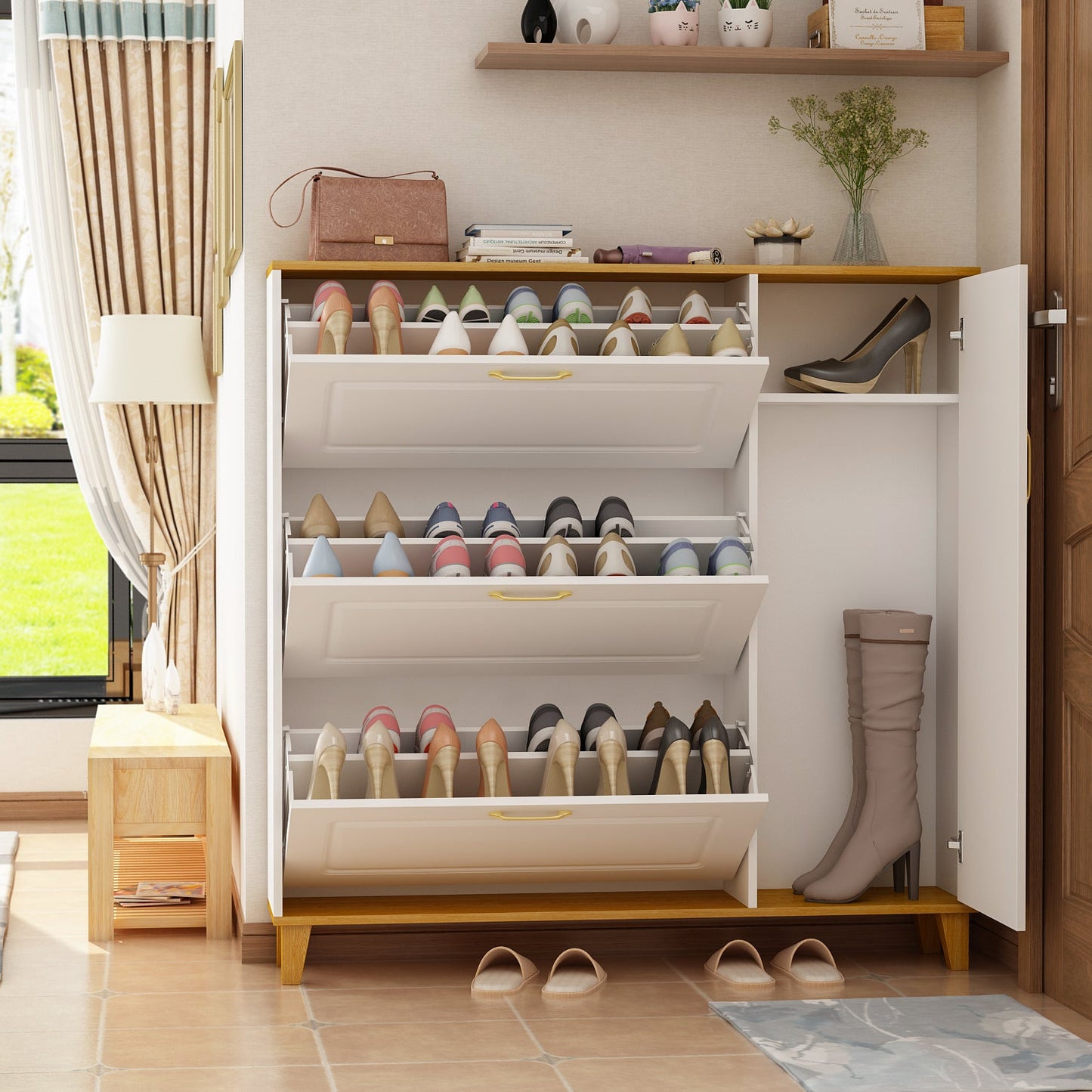 Meuble à chaussures moderne avec 3 compartiments et 1 casier - Organisateur de chaussures pour entrée