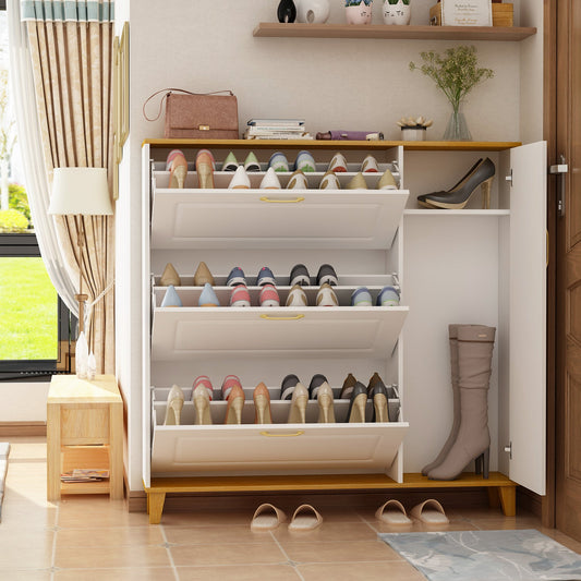 Meuble à chaussures moderne avec 3 compartiments et 1 casier - Organisateur de chaussures pour entrée