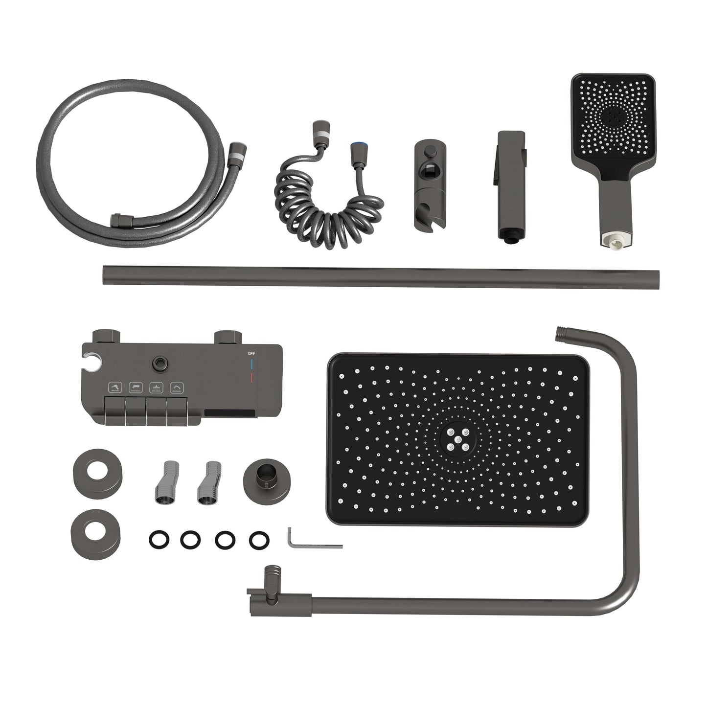 Système de douche complet avec écran LED, douchette à main, bec cascade et pistolet de douche