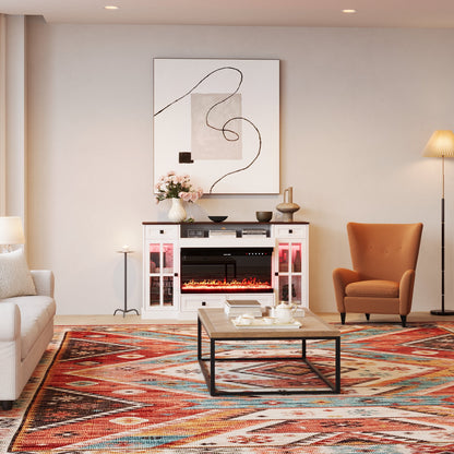 Cheminée électronique de 76 cm avec meuble TV blanc et éclairage réglable