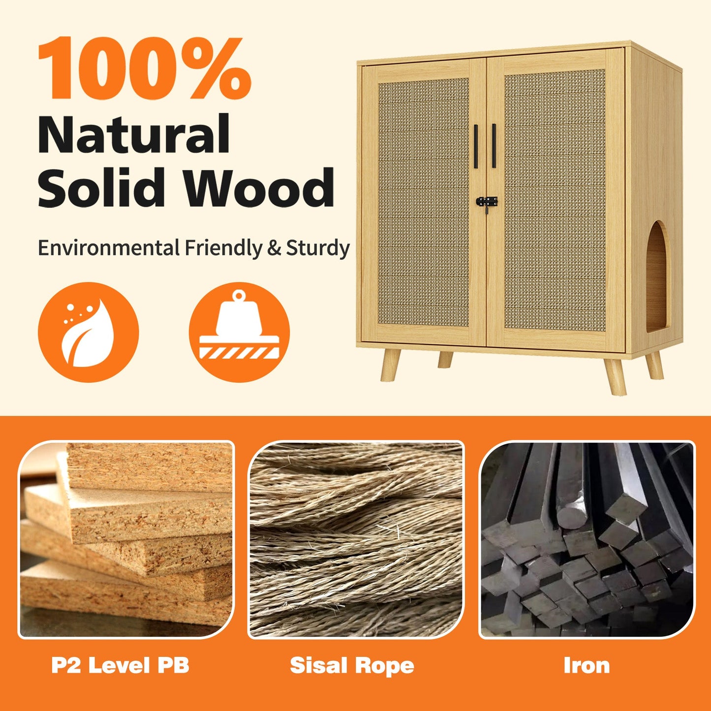 Enclos moderne pour bac à litière pour chat avec serrure et portes en sisal