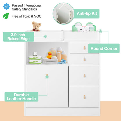 Table à langer pour bébé avec 5 tiroirs et 1 espace de rangement ouvert
